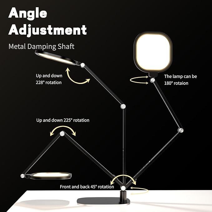 LED Desk Lamp for Home Office, Desk Light for Video Call, 3 Color Temperature 10 Brightness Computer Light, Dimmable Led Desk Light with Memory & Timer Func, Metal Swing Arm Table Lamp