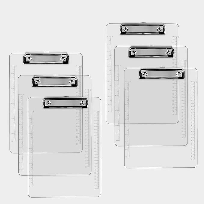 PERFORMORE Clear Acrylic Clipboards 6-Pack | 12โ x 9โ Letter-Size Writing Boards | Durable Transparent Plastic with Silver Low-Profile Clips | Ideal for Office, School, Events, and Seminars
