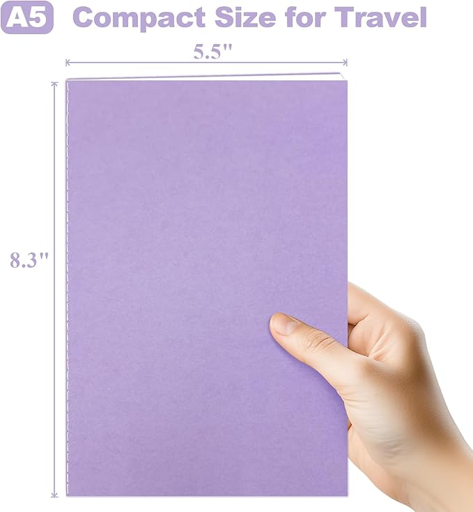 6 Pack Blank Books for Kids - 5.5"x 8.3", 60 Pages - Small Notebooks Bulk, Girls Journals for Drawing & Writing, Sketchbooks w/Colorful Soft Cover, Unlined Paper, A5 Travel Size (Dark)
