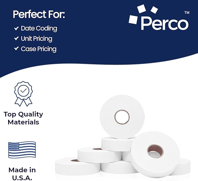 Perco White Pricing Labels for Monarch 1136 Price Gun - 8 Rolls, 14,000 Price Marking Labels