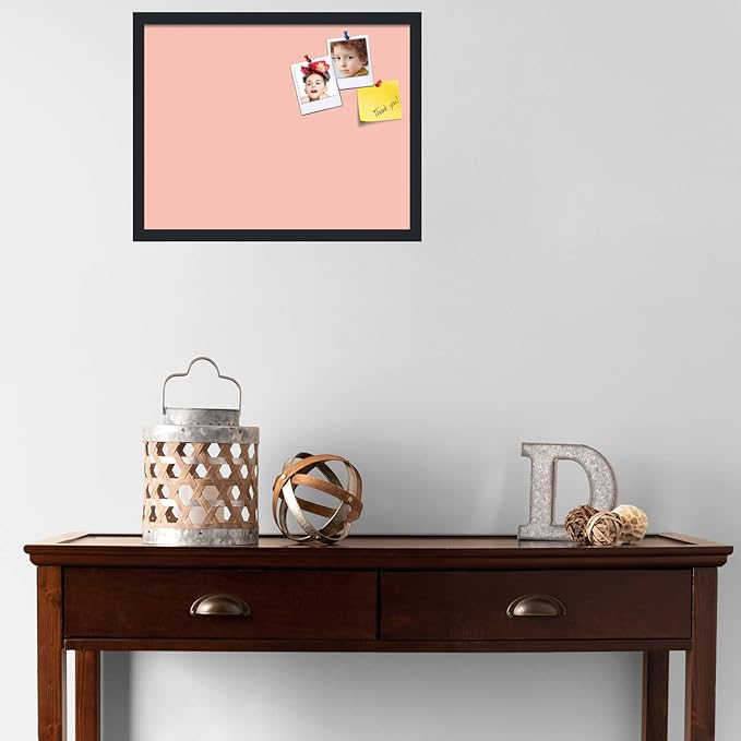 PinPix 22x17 Inch Cork Bulletin Board. This Decorative Framed Pin Board Comes with Pink Pastel Design and a Satin Black Frame. Ideal for Home Office Decor or Message Board (PinPix-1813)