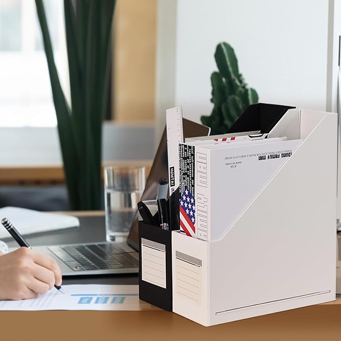 Magazine File Holder(2Pack,Black)-XiePiPiPaper Paperboard Book Organizer- Desk Magazine File Organizer for Home, Office, Classroom-Storage Box for Dounments with Label Stickers.