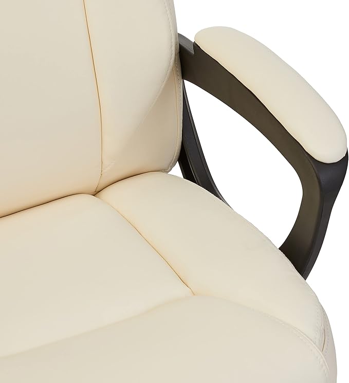 Amazon Basics Classic Puresoft PU Padded Mid-Back Height Adjustable Office Computer Desk Chair with Armrest, 26"D x 23.75"W x 42"H, Cream
