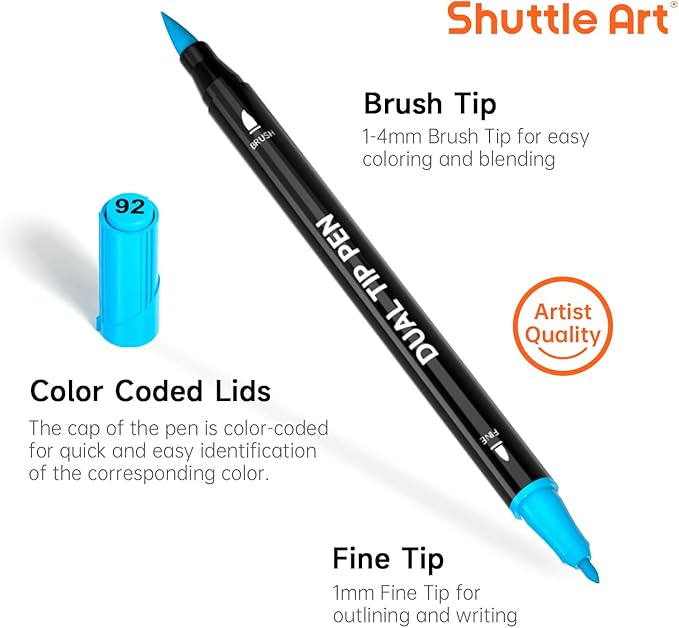 Shuttle Art Dual Tip Brush Marker Pens, 30 Colors Dual Tip Calligraphy Pens Fine and Brush Tip Markers Set, Water-based Ink Perfect for Kids Adult Artist Calligraphy Journal Doodling Writing