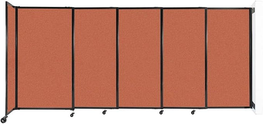Wall-Mounted Sliding StraightWall Room Divider | Adjustable Widths | Locking Wheels | Room Separator | Up to 11'3" Wide x 5' Tall Papaya Fabric Panels