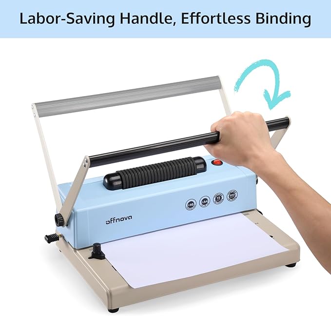 OFFNOVA Spiral Binding Machine, Spiral Coil Binder with Electric Coil Inserter, Easy to Punch Handle, Adjustable Side Margin, for Letter/A4/A5, Includes 100pcs 5/16" Plastic Coils & Crimper Plier