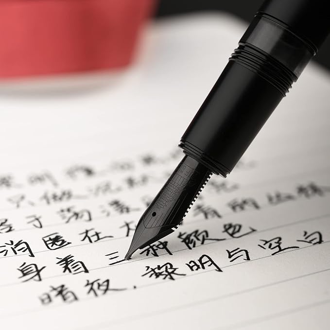 Hongdian N6 Black Metal Resin Piston Fountain Pen, Black Iridium Fine Nib Classic Pen, Includes Metal Box Writing Pen
