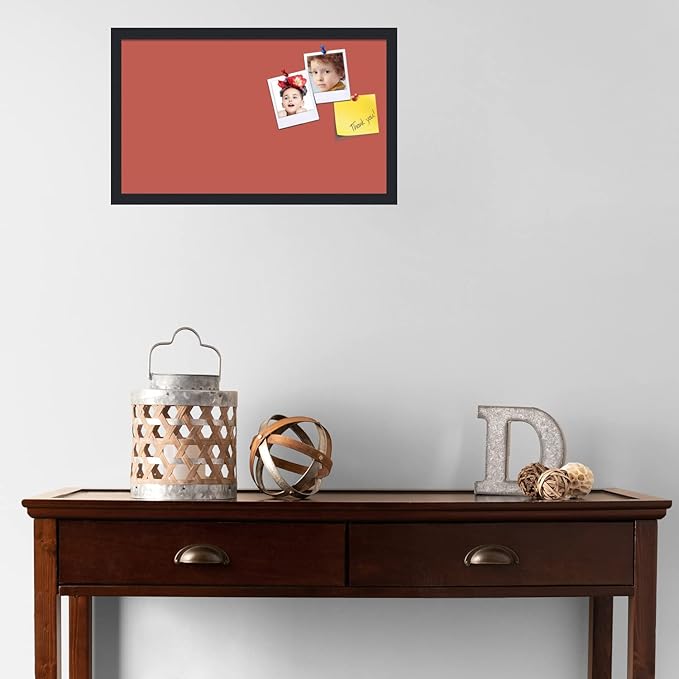 PinPix 24x14 Inch Cork Bulletin Board. This Decorative Framed Pin Board Comes with Crimson Pastel Design and a Satin Black Frame. Ideal for Home Office Decor or Message Board (PinPix-1807)