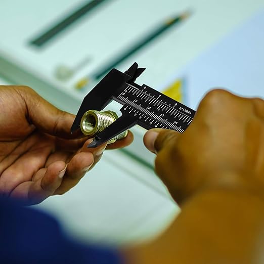 Honoson 10 Pcs Plastic Vernier Caliper 0-6 Inch/0-150 mm for School Student Black Mini Double Scale Sliding Gauge Measuring Tool Vernier Caliper Eyebrow Mapping Ruler Tool for Office Tattoo Artists