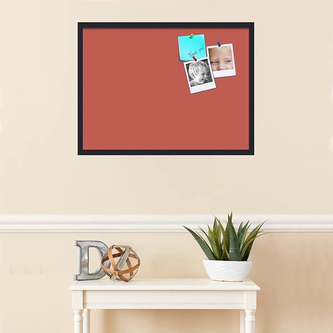PinPix 30x22 Inch Cork Bulletin Board. This Decorative Framed Pin Board Comes with Crimson Pastel Design and a Satin Black Frame. Ideal for Home Office Decor or Message Board (PinPix-1807)