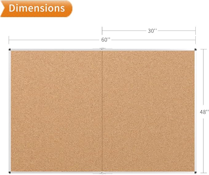 VIZ-PRO Large Cork Bulletin Board/Foldable Noticeboard, 60 X 48 Inches, Silver Aluminium Frame