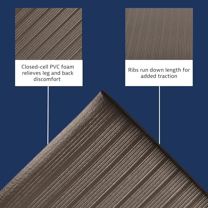 Notrax 410 Airug® 3' x 12' x 5/8" Anti Fatigue Mat, Enhanced Slip Resistance with Beveled Edges and Ribbed Surface, Ideal for Industrial and Commercial Workplaces, Black, 410S5312BL
