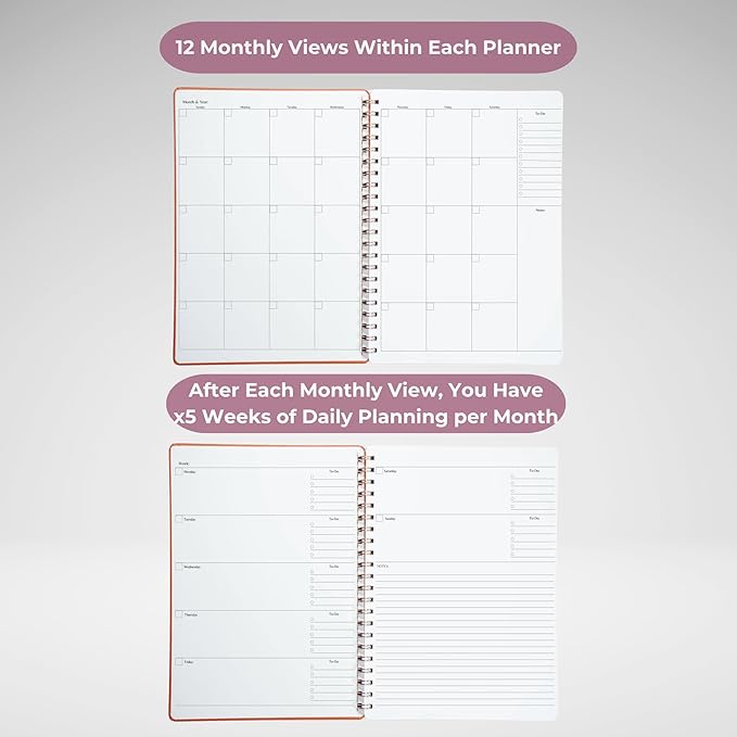 | Ultimate Yearly, Daily, Weekly, Monthly Planner | 8.25" x 11.75" | To Do List Notebook for Work | Simple Design | Multiple Layouts | Academic Planner and Organizer Notebook (Black, Yearly Planner - Portrait)