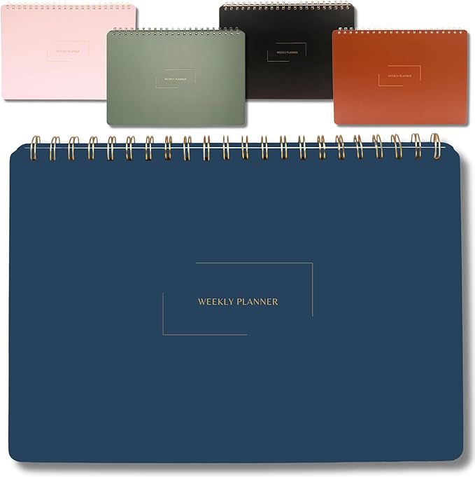 Undated Weekly Planner | 8.25” x 11.75” Work To-Do Notebook | ADHD Academic Organizer | Multi-Layout | Men and Women Planner | College Supplies | Navy | Landscape Layout