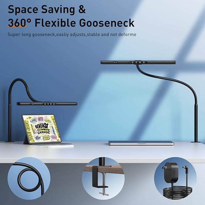 Desk Lamp for Home Office, Desk Light with Clamp, Office Lamp with Remote & Gesture Sensing, Monitor Light Bar, Adjustable Color Temperature & Brightness, 12W