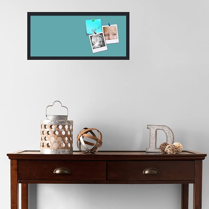 PinPix 28x12 Inch Cork Bulletin Board. This Decorative Framed Pin Board Comes with Aqua Pastel Design and a Satin Black Frame. Ideal for Home Office Decor or Message Board (PinPix-1806)