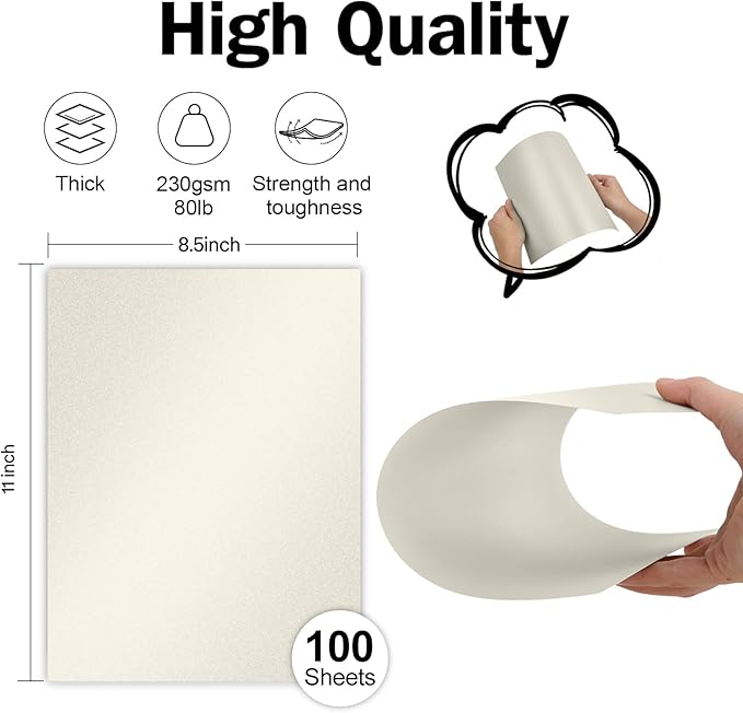 100 Sheets Silver Shimmer Cardstock 8.5 x 11 Metallic Paper, Goefun 80lb Card Stock Printer Paper for Invitations, Crafts, DIY Cards,Graduations