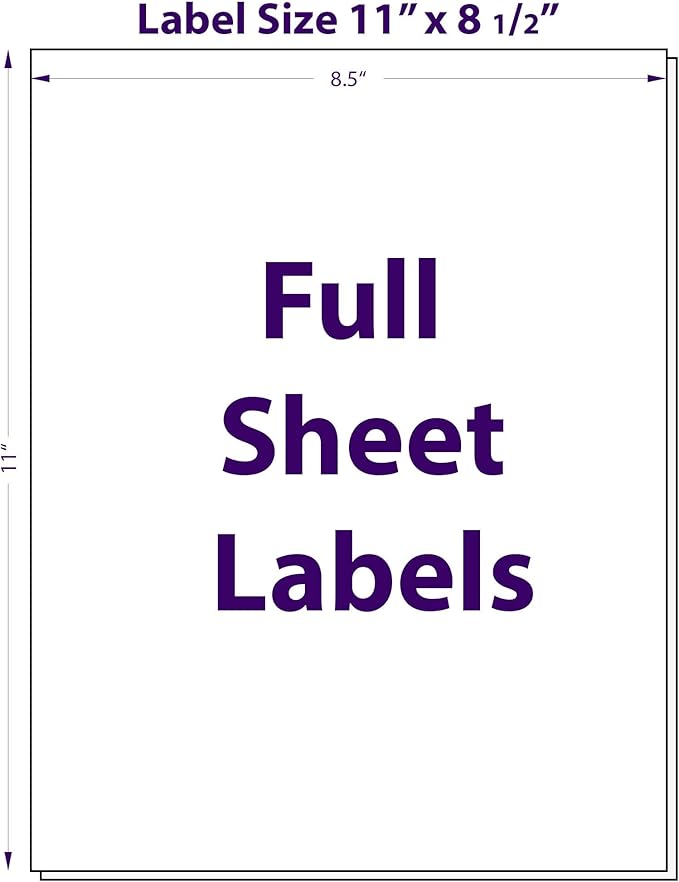 8.5" x 11", 100 Sheets, 100 Printable White Sticker Paper, Full Sheet Shipping Labels for Laser & Inkjet Printers, Letter Size