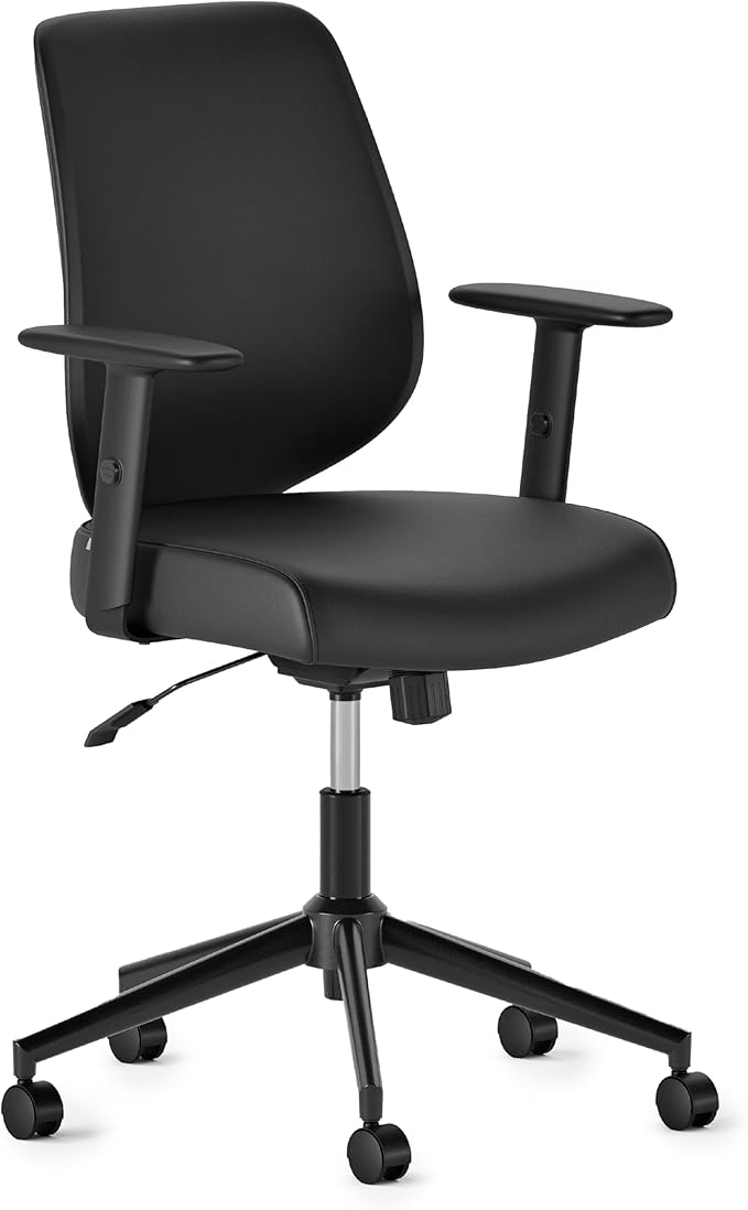 Branch Daily Chair - Vegan Leather Office Chair with Swivel, Lumbar Rest, and Adjustable Armrests - Comfortable Seating for Improved Posture and Productivity - Black