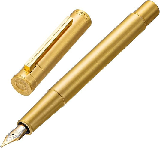 Hongdian Raw Brass Fountain Pen Extra Fine Nib Classic Design Smooth Writing Copper Pen with Converter and Pen Case Set