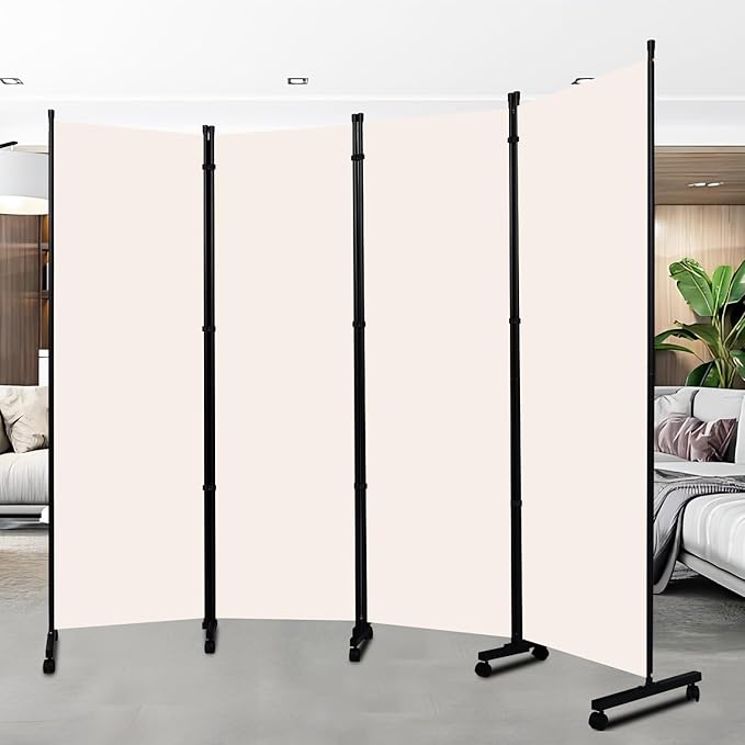 Room Divider Portable 88'' Partition Room Dividers and Folding Privacy Screens 4 Panel Wall Divider for Room Separation,Freestanding Fabric Room Divider Panel with Wheels for Home Office Hospital
