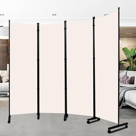 Room Divider Portable 88'' Partition Room Dividers and Folding Privacy Screens 4 Panel Wall Divider for Room Separation,Freestanding Fabric Room Divider Panel with Wheels for Home Office Hospital
