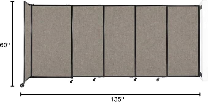 Wall-Mounted Sliding StraightWall Room Divider | Adjustable Widths | Locking Wheels | Room Separator | Up to 11'3" Wide x 5' Tall Warm Pebble Fabric Panels