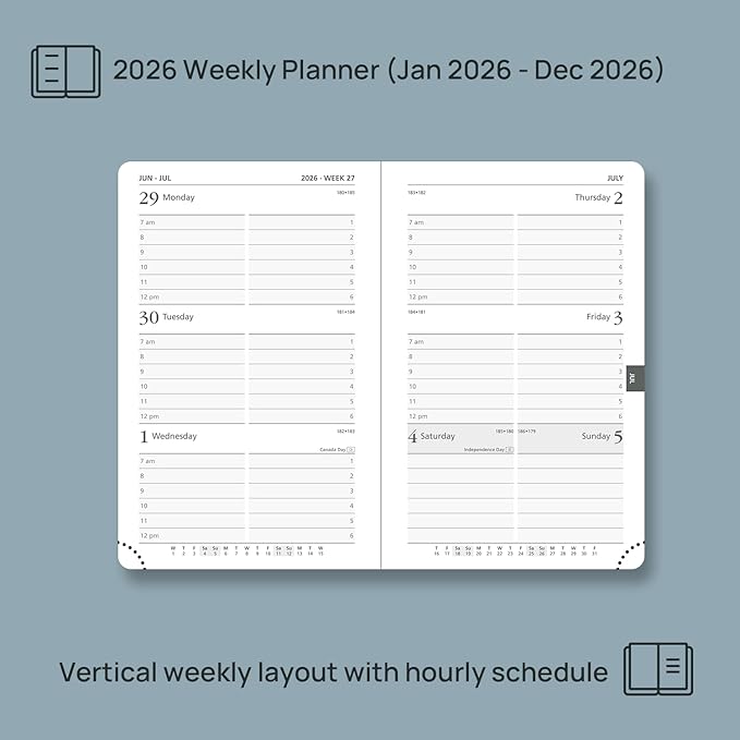 POPRUN Pocket Calendar 2026 (Small Size- 4'' x 6.25") Weekly and Monthly for Purse - Planner 2026 (Jan. 2026 - Dec. 2026) with Vegan Leather Soft Cover, Plastic Ruler, Pen Holder and More - Pacific Green
