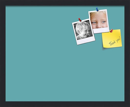 PinPix 21x17 Inch Cork Bulletin Board. This Decorative Framed Pin Board Comes with Aqua Pastel Design and a Satin Black Frame. Ideal for Home Office Decor or Message Board (PinPix-1806)