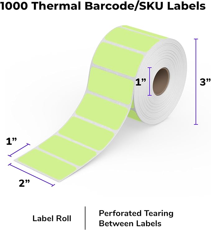 Rollo Direct Thermal 2x1 Sticker Labels - Roll of 1,000 Pink Thermal Labels - Multi-Purpose Thermal Printer Stickers