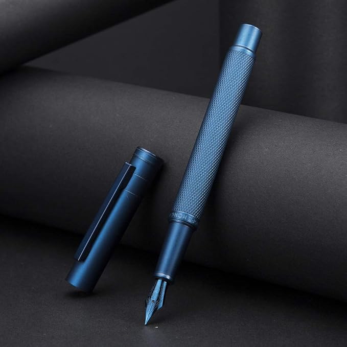 Hongdian 1851 Dark Blue Forest Fountain Pen Blade Nib Classic Design Calligraphy Pen with Converter and Metal Pen Case Set