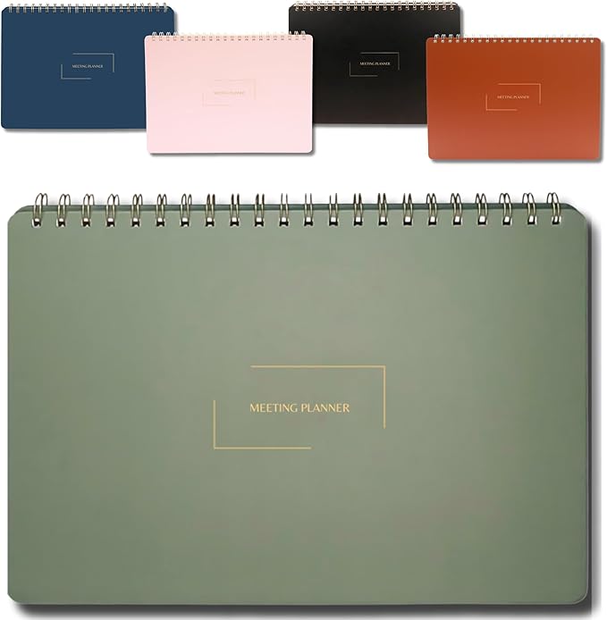| Meeting Notebook for Work | 8.25" x 11.75" | Project Planner | Simple Design | Multiple Layouts | Office and Business Planner (Evergreen, Meeting Planner - Landscape)
