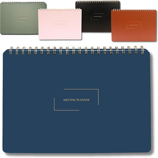 | Meeting Notebook for Work | 8.25" x 11.75" | Project Planner | Simple Design | Multiple Layouts | Office and Business Planner (Navy, Meeting Planner - Landscape)