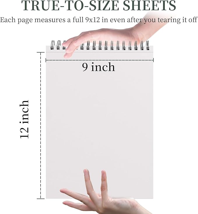 SuFly 9"x12" Drawing Paper, Pack of 2, 100 Sheets Each, Top Spiral Sketch Pad, 68lb/100gsm, White.