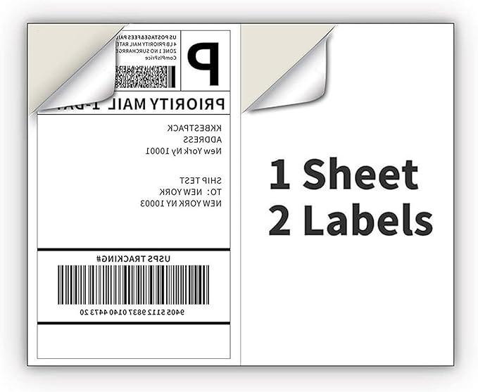 Coopaty Half Sheet Shipping Labels for Laser and Inkjet Printers 8.5 x 5.5 Mailing Address Labels, Permanent Adhesive (2000 Sheets, 4000 Labels)