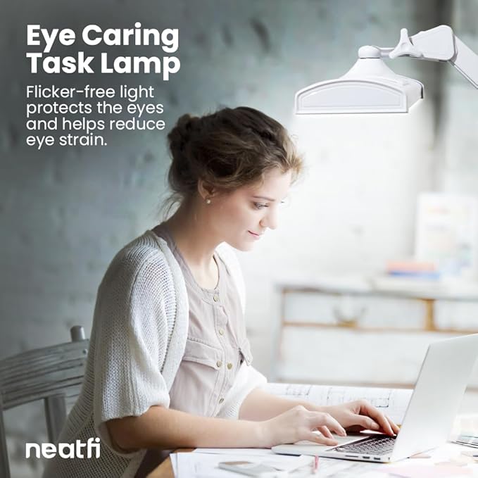 Neatfi Ultra 3,500 Lumen LED Desk Lamp, 45W, 26-Inch Wide Metal Shade, 270 SMD LEDs (Non-CCT with Clamp, White)