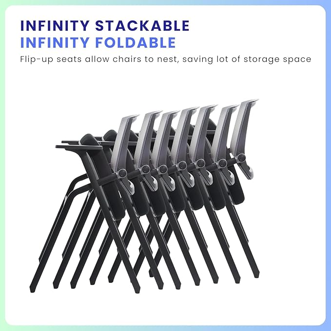 16 Pack Conference Room Chairs, Folding Office Desk Chair with Lumbar Support and Sliding Armrest, Stackable Office Guest Chairs & Reception Chairs