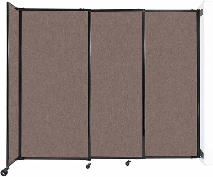 Wall-Mounted Sliding StraightWall Room Divider | Adjustable Widths | Locking Wheels | Room Separator | Up to 7'2" Wide x 6' Tall Latte Fabric Panels