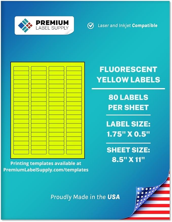 Premium Label Supply Bright Neon Color Fluorescent Sticker Labels - 1.75" x 0.5" Return Address Labels - (Fluorescent Yellow, 2000 Labels)