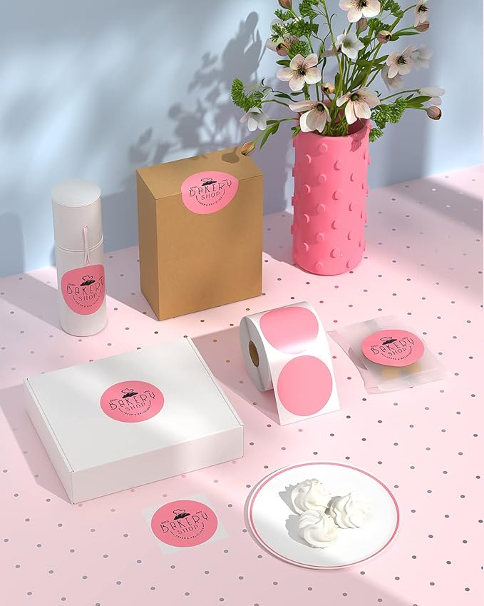 MUNBYN 3 Inch Pink Circle Thermal Sticker Labels, Multi-Purpose Self-Adhesive Round Direct Thermal Labels for Business, 500 Sheets/1 Roll