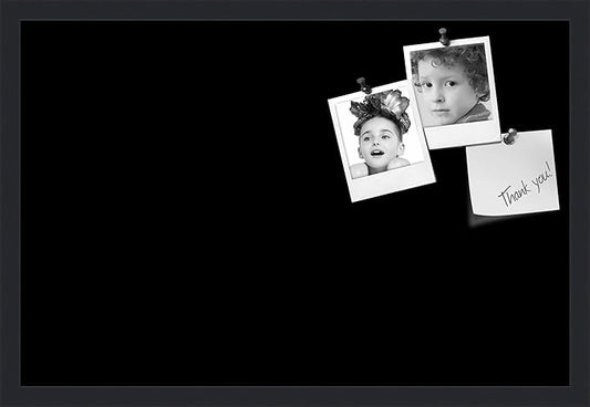 PinPix 27x18 Inch Cork Bulletin Board. This Decorative Framed Pin Board Comes with Solid Black Design and a Satin Black Frame. Ideal for Home Office Decor or Message Board (PinPix-622)