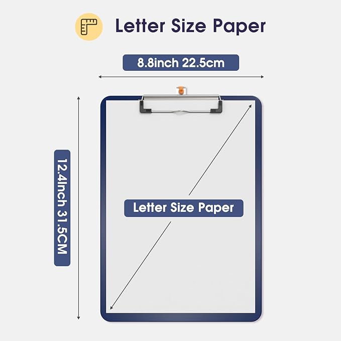 Plastic Clipboards 6 Pack, A4 Blue Clip Board 8.5x11 for Classroom, Students, Kid, Woman, Size 9" x 12.5" with Low Profile Clip, Office & School Supply