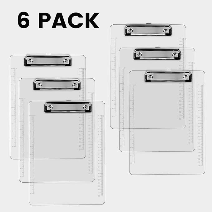 PERFORMORE Clear Acrylic Clipboards 6-Pack | 12โ x 9โ Letter-Size Writing Boards | Durable Transparent Plastic with Silver Low-Profile Clips | Ideal for Office, School, Events, and Seminars