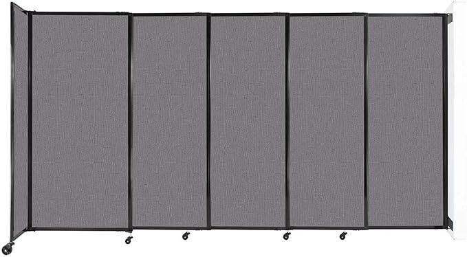 Wall-Mounted Sliding StraightWall Room Divider | Adjustable Widths | Locking Wheels | Room Separator | Up to 11'3" Wide x 6' Tall Slate Fabric Panels