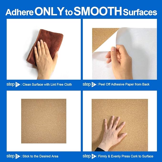 Corksidol Cork Tiles 12"x12" - 1/2" Thick -Bulletin Board-Cork Board- Ultra Strong Self Adhesive Backing for Floor/Wall/DIY-10 Pack