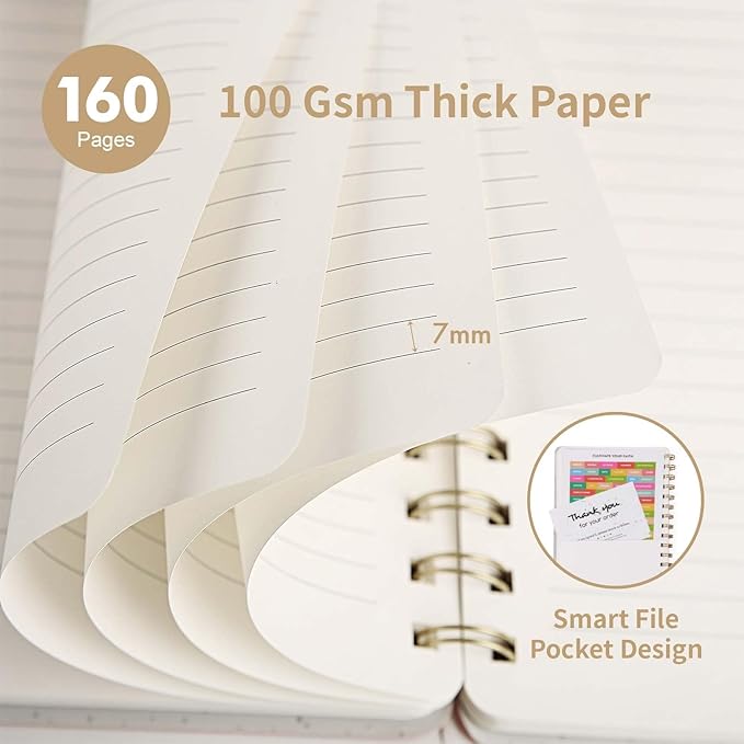 Lined Spiral Notebook College Ruled A5 Journal Book for Note Taking, 160 Pages Writing Journal for Office and Home School Supplies 5.75 x 8.125 inch (Brown Khaki Violet)