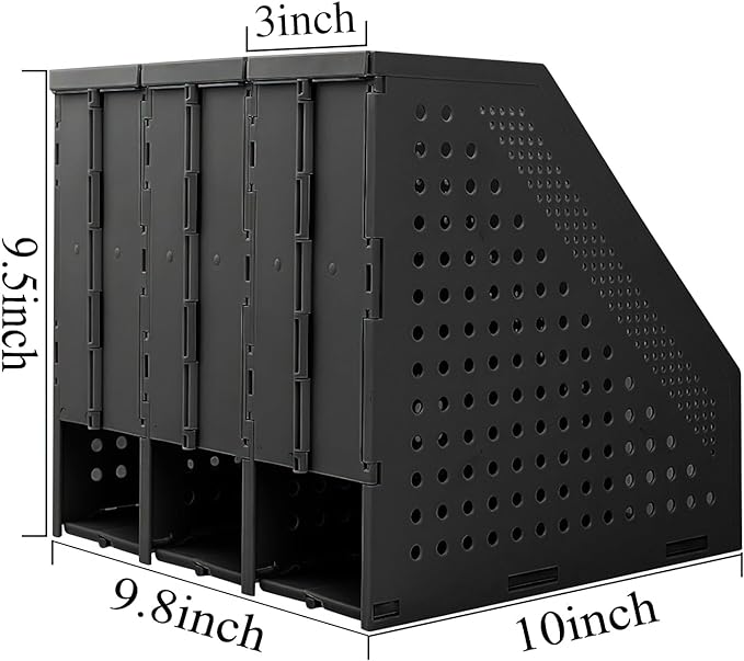 SAYEEC 2Pcs Collapsible Plastic Magazine File Holder Vertical Binder Storage Organizer for Desk Sturdy Upright Desktop Magazine Organizer Folder Rack for Office School Home (3 Compartments, Black)