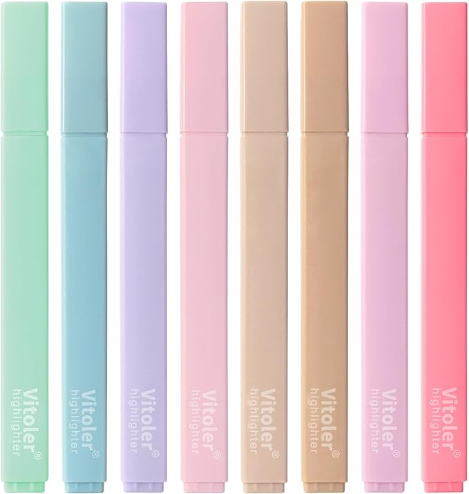 Vitoler Highlighters Assorted Colors,8 Pack,Soft Chisel Tip,Cute Highlighters Set for Aesthetic School Office Supplies,Book Markers