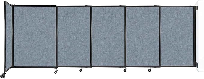 Wall-Mounted Sliding StraightWall Room Divider | Adjustable Widths | Locking Wheels | Room Separator | Up to 11'3" Wide x 4' Tall Powder Blue Fabric Panels
