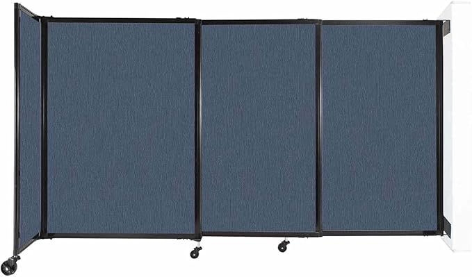Wall-Mounted Sliding StraightWall Room Divider | Adjustable Widths | Locking Wheels | Room Separator | Up to 7'2" Wide x 4' Tall Ocean Fabric Panels